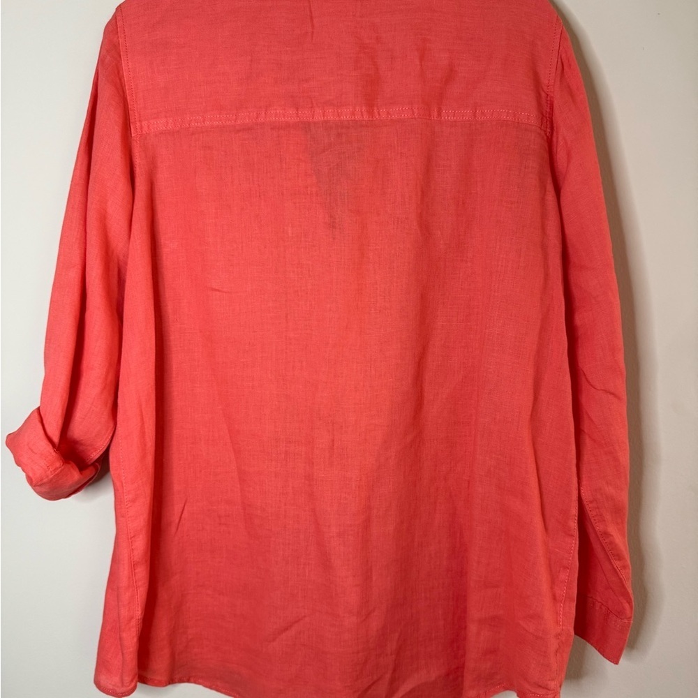 Sigrid Olsen Red Linen Button Front Shirt XL Pocket Roll Sleeve Casual Top - Picture 2 of 6